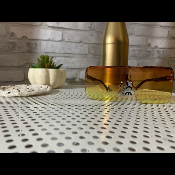 Orange ombré multi tone square oversized fashion sunglasses - Picture 5 of 14